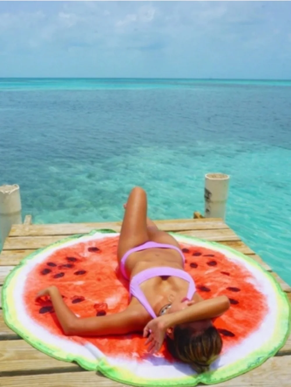 Big Round Beach Towel 5FT Red Watermelon Fruit 60 Inch Kids Pool Bath Vacation